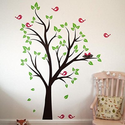 Asmi Collections 130 cm Beautiful Tree Pink Birds and Nest Removable Sticker(Pack of 1)