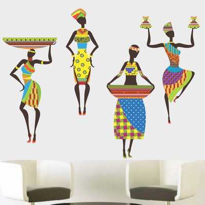 Asmi Collections 110 cm Colorful Four Dancing Tribal Ladies Removable Sticker(Pack of 1)