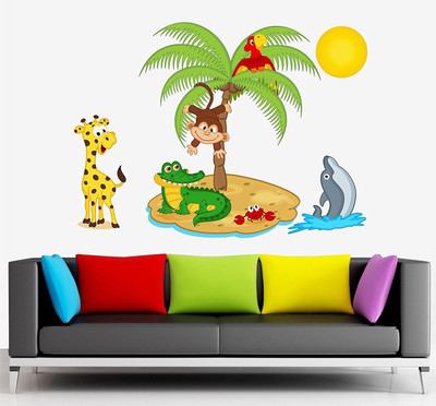 Asmi Collections 100 cm Animals on the Beach Removable Sticker(Pack of 1)