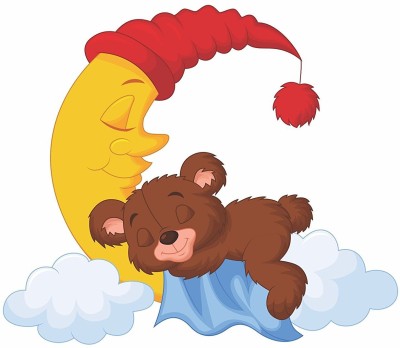 Asmi Collections 70 cm Cute Teddy Bear Sleeping on Moon Removable Sticker(Pack of 1)