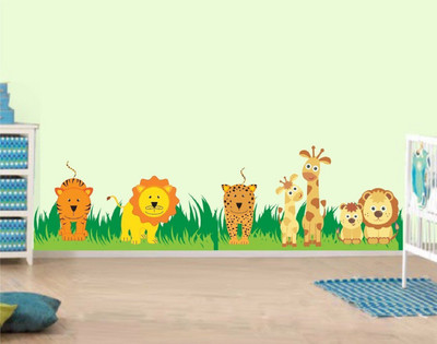 Asmi Collections 136 cm Cute Animals on Grass Removable Sticker(Pack of 1)