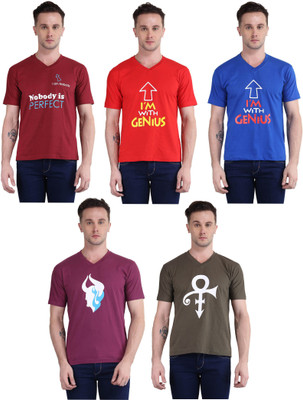 British Terminal Printed Men V-neck Multicolor T-Shirt(Pack of 5) Flipkart