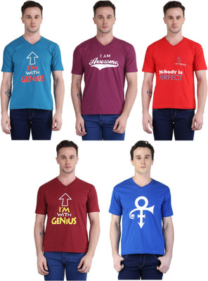 British Terminal Printed Men V-neck Multicolor T-Shirt(Pack of 5) Flipkart