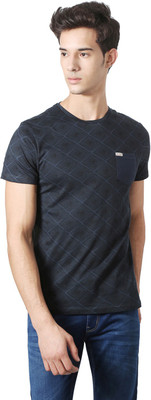 People Printed Men Round or Crew Dark Blue T-Shirt