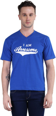 BRITISH TERMINAL Self Design Men V Neck Blue T-Shirt