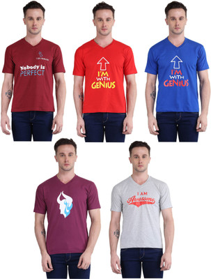 British Terminal Printed Men V-neck Multicolor T-Shirt(Pack of 5) Flipkart