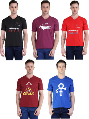 British Terminal Printed Men V-neck Multicolor T-Shirt(Pack of 5) Flipkart