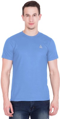 DS WORLD Solid Men Round Neck Light Blue T-Shirt