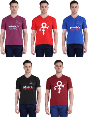 British Terminal Printed Men V-neck Multicolor T-Shirt(Pack of 5) Flipkart