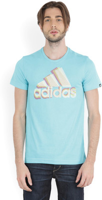 

ADIDAS Printed Men's Round Neck Blue T-Shirt, Bluglo/training