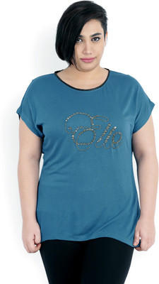 

Elle Solid Women' Round Neck Blue T-Shirt