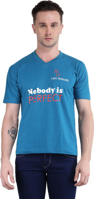 BRITISH TERMINAL Self Design Men V Neck Blue T-Shirt