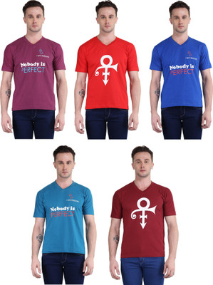 British Terminal Printed Men V-neck Multicolor T-Shirt(Pack of 5) Flipkart