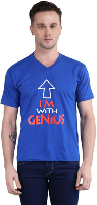 BRITISH TERMINAL Self Design Men V Neck Blue T-Shirt