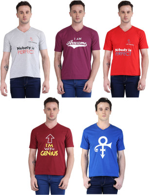 BRITISH TERMINAL Printed Men V Neck Multicolor T-Shirt