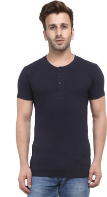 acomharc Solid Men Henley Blue T-Shirt acomharc Solid Men Henley Blue T-Shirt