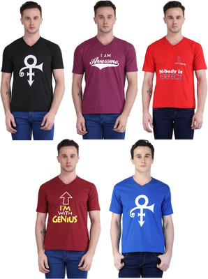 BRITISH TERMINAL Printed Men V Neck Multicolor T-Shirt