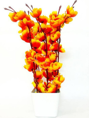 

uc Artificial Flower Orange Orchids Artificial Flower with Pot(5.5 inch, Pack of 1)