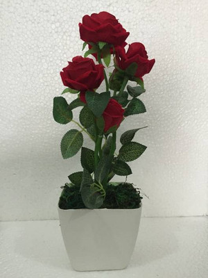 

uc Artificial Flower Red Rose Artificial Flower with Pot(3.3 inch, Pack of 1)