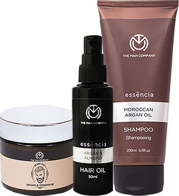 

The Man Company Argan Hair & Beard Kit for Men - Argan & Geranium Beard Wax (50 gm), Argan & Almond Hair Oil (50ml), Moroccan Argan Oil Shampoo (200 ml)(Set of 3)