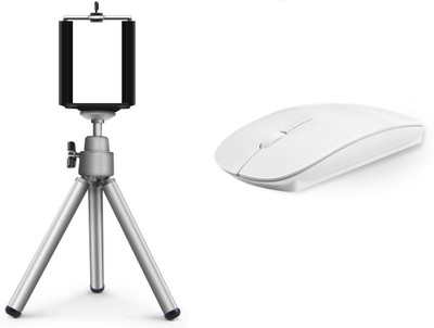 

ReTrack Slim White Mouse With Adjustable Mini Mobile Phone Stand Clip Bracket Holder Combo Set