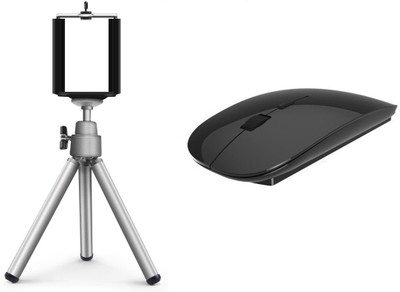 

ReTrack Slim Black Mouse With Adjustable Mini Mobile Phone Stand Clip Bracket Holder Combo Set