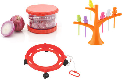 

Nestwell GARLIC CRUSHER WITH FRUIT FORK WITH TROLLEY ROUND Garlic crusher WITH Fruit fork WITH Trolley Multicolor Kitchen Tool Set(Multicolor)