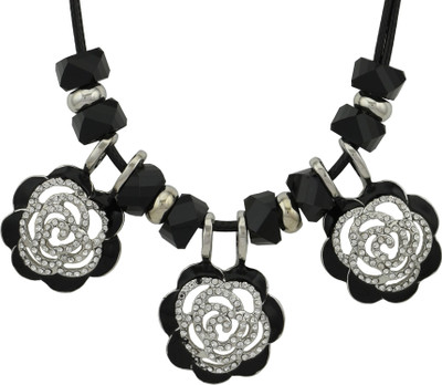 HIGH TRENDZ Elegant Designer Party Wear Black Silver Crystal Alloy Pendant Set