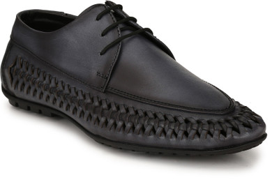 

Peponi Black Genuine Leather Lace Up Casual Shoes Casuals For Men(Black