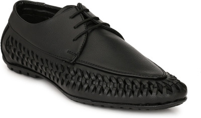 

Peponi Black Synthetic Leather Lace Up Casual Shoes Corporate Casuals For Men(Black