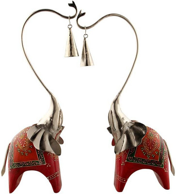 

NG Art Ventura Set of 2 Elephants with Heart Shaped Trunks Decorative Showpiece - 23 cm(Terracotta, Multicolor)