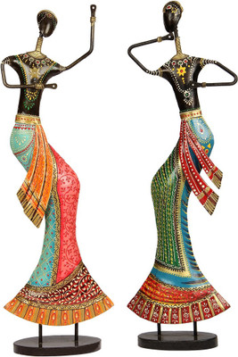

NG Art Ventura Set of 2 Lady Dancers (20 Inches Tall) Decorative Showpiece - 50 cm(Iron, Wooden, Multicolor)