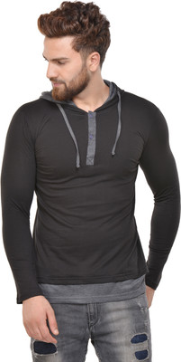 acomharc Solid Men Hooded Neck Maroon T-Shirt