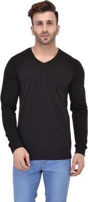 acomharc Solid Men V-neck Brown T-Shirt