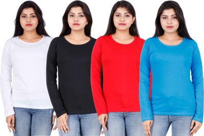 Fleximaa Solid Women Round Neck Multicolor T-Shirt