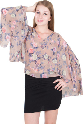 G & M COLLECTIONS Casual Cap Sleeve Floral Print Women Multicolor Top