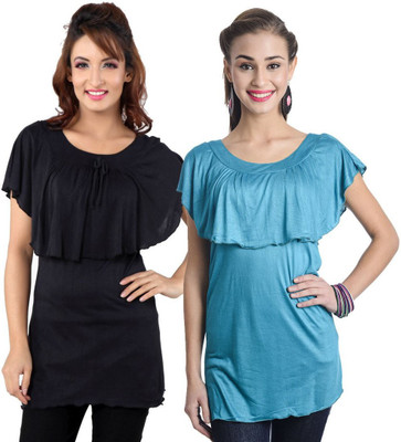 TEEMOODS Casual Sleeveless Solid Women Green, Black Top