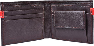 turinbox Men Brown Genuine Leather Wallet(3 Card Slots), Brown;red