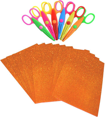Stealodeal Orange Glitter Foam Sheet - A4 Size Set of 10 Sheets With Zigzag Scissor