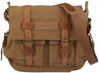 

iKACHA Khaki Messenger Bag(Brown, 14 inch)