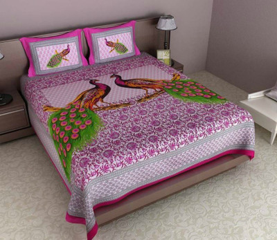 

JAYOYA FAB 300 TC Cotton Double Printed Bedsheet(Pack of 1, Pink)