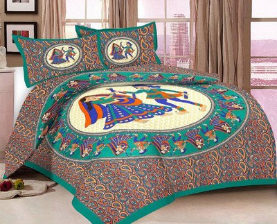 akr CREATION 150 TC Cotton Double Printed Flat Bedsheet(Pack of 1, Multicolor)