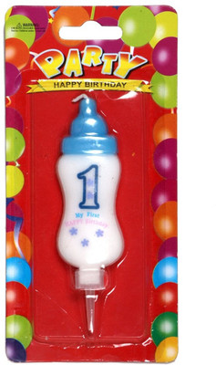 

Atpata Funky 1st Birthday Baby Bottle Blue Candle(Multicolor, Pack of 1)