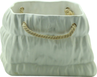 

Importwala Small Ceramic Basket White Ceramic Flower Basket without Artificial Flower & Plant(W: 20 cm x H: 12.5 cm x D: 11 cm)