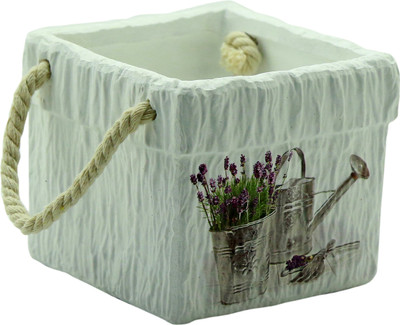 

Importwala Ceramic Hanndpainted Square Basket Ceramic Flower Basket without Artificial Flower & Plant(W: 11 cm x H: 10 cm x D: 11 cm)