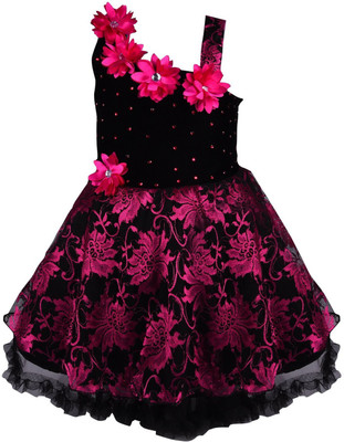 Wishkaro Girls Midi/Knee Length Casual Dress(Pink, Sleeveless)