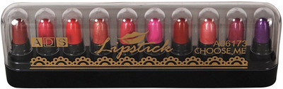 

ADS Lipstick (Set of 10) - all different Pink, Red, Brown, wine shades(multicolur, 1 g)