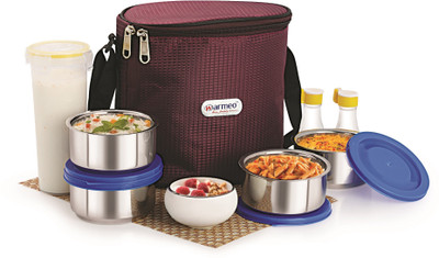 

Warmeo Insulated Nutri Warm Lunch Pack - 4 With Bottle 4 Containers Lunch Box(1330 ml), Steel