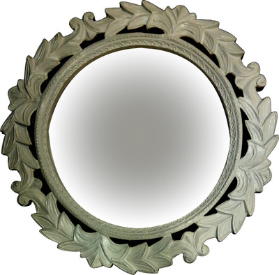 

Akanksha Arts White Carved Round Decorative Mirror(Round)