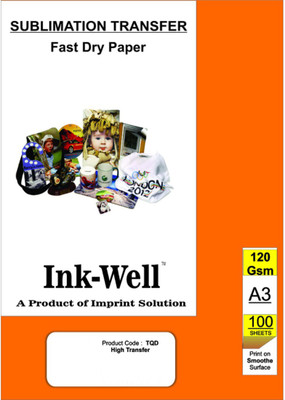 

INK WELL Sublimation TQD Paper A3 Size Fast Dry - 100 Sheet, 120 GSM Unruled A3 Printer Paper(Set of 1, White)